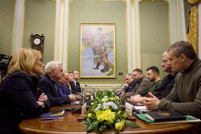 Ukraine's President Zelenskiy meets with U.S. Senators in Lviv